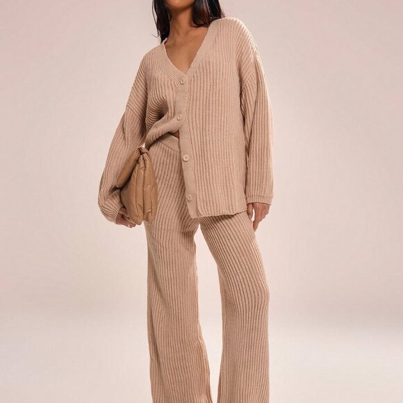 Apricot Casual Women's Wide Leg Chunky Knit Trousers - Picture 1 of 5